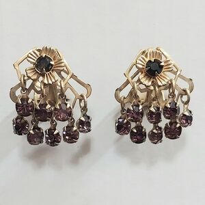 Vintage Gold and Purple Clip On Earrings